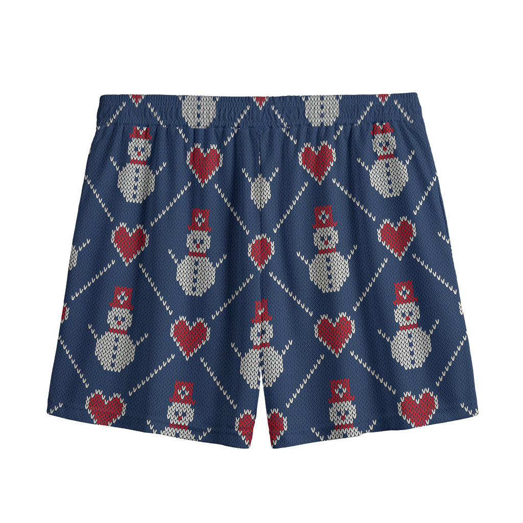 Cute Snowman Knitted Pattern Print Mesh Shorts