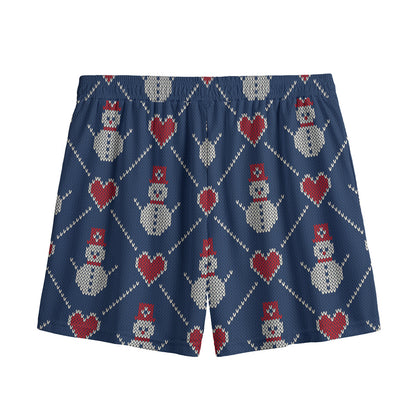 Cute Snowman Knitted Pattern Print Mesh Shorts