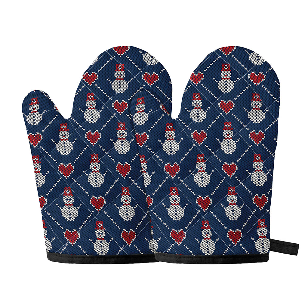 Cute Snowman Knitted Pattern Print Oven Mitts