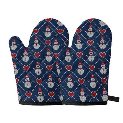 Cute Snowman Knitted Pattern Print Oven Mitts