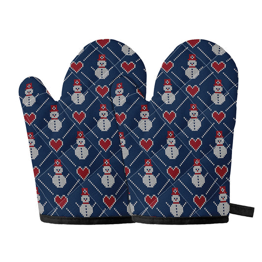 Cute Snowman Knitted Pattern Print Oven Mitts