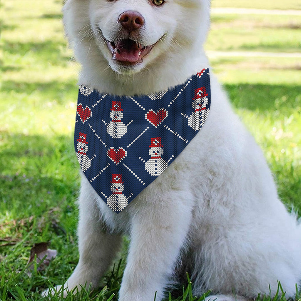 Cute Snowman Knitted Pattern Print Over The Collar Dog Bandana