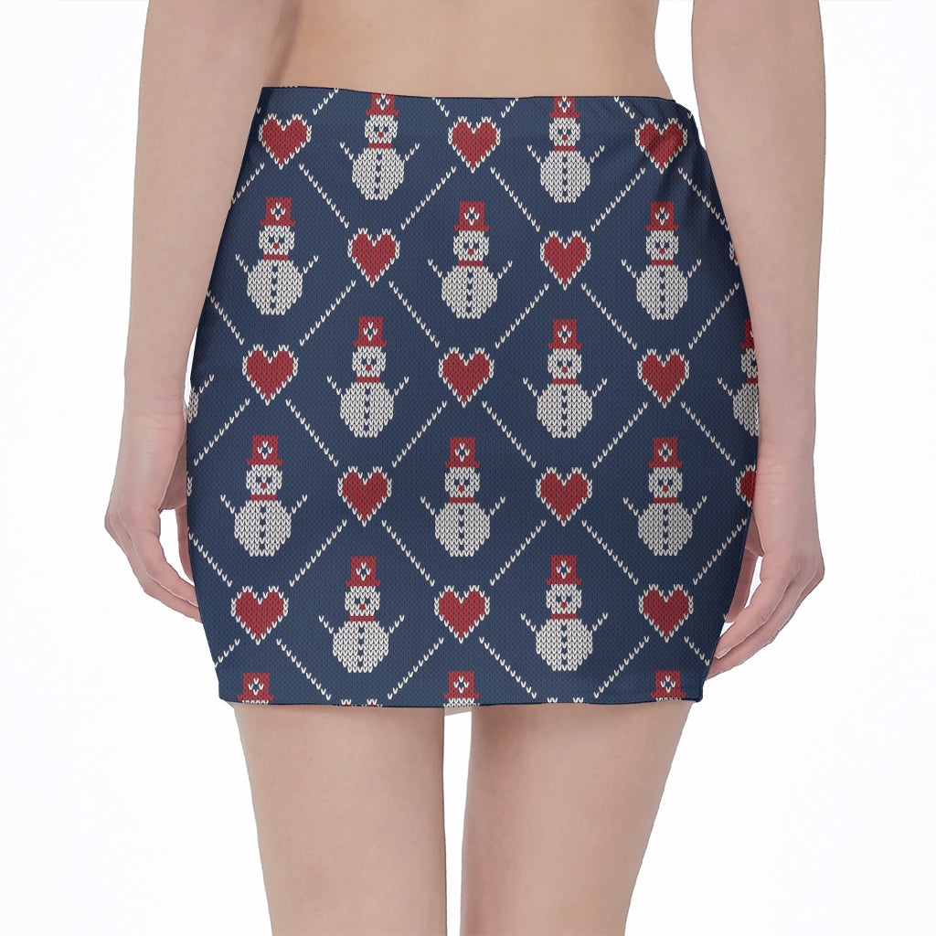 Cute Snowman Knitted Pattern Print Pencil Mini Skirt