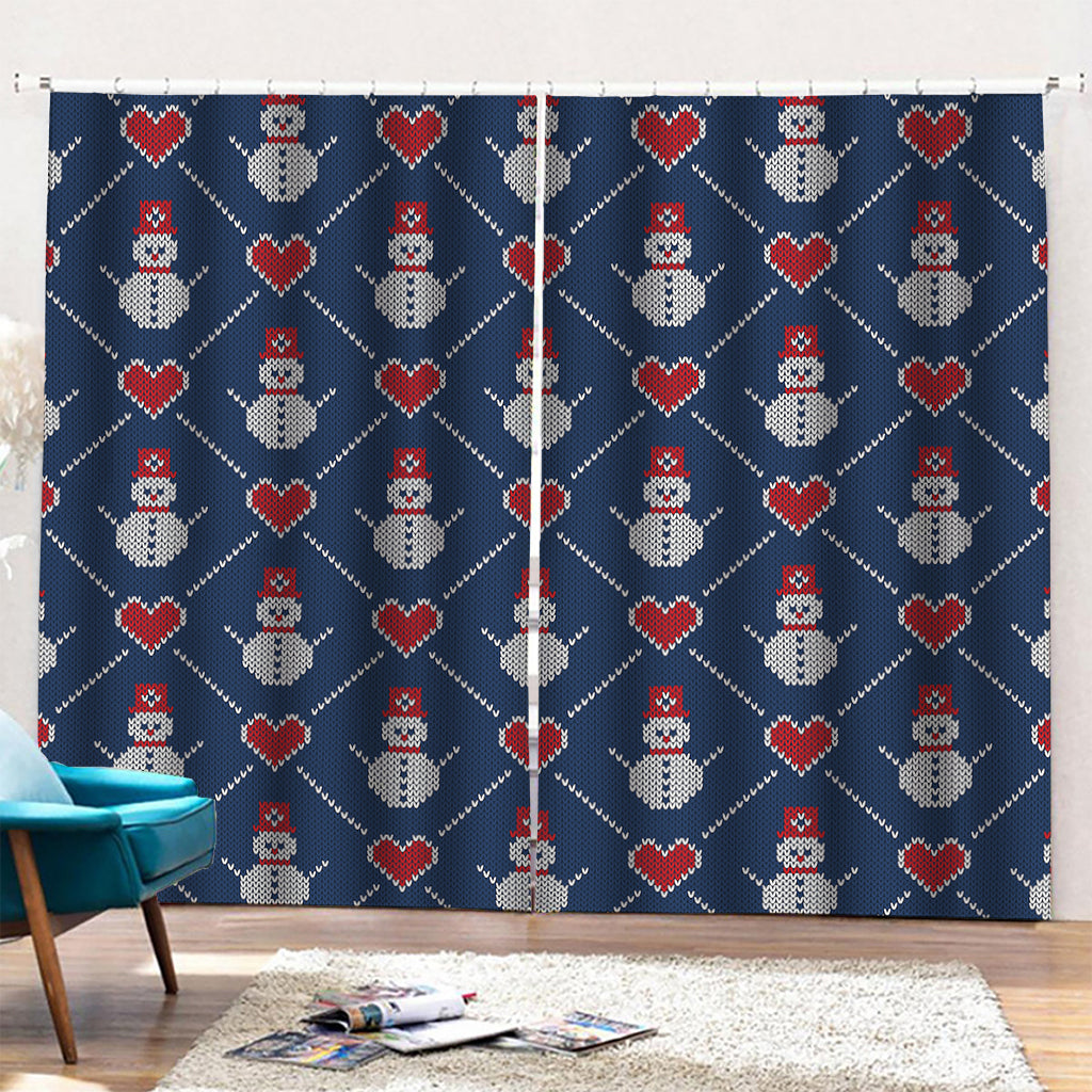 Cute Snowman Knitted Pattern Print Pencil Pleat Curtains