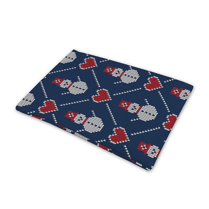 Cute Snowman Knitted Pattern Print Pet Cooling Mat Cover