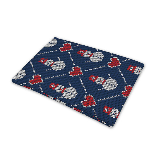 Cute Snowman Knitted Pattern Print Pet Cooling Mat Cover