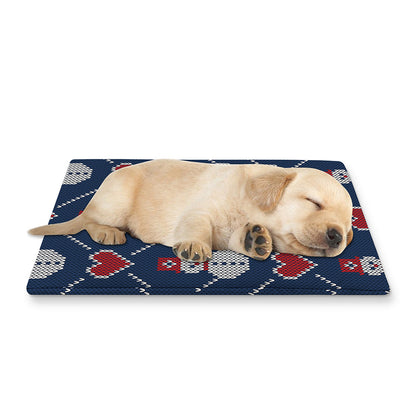 Cute Snowman Knitted Pattern Print Pet Cooling Mat Cover