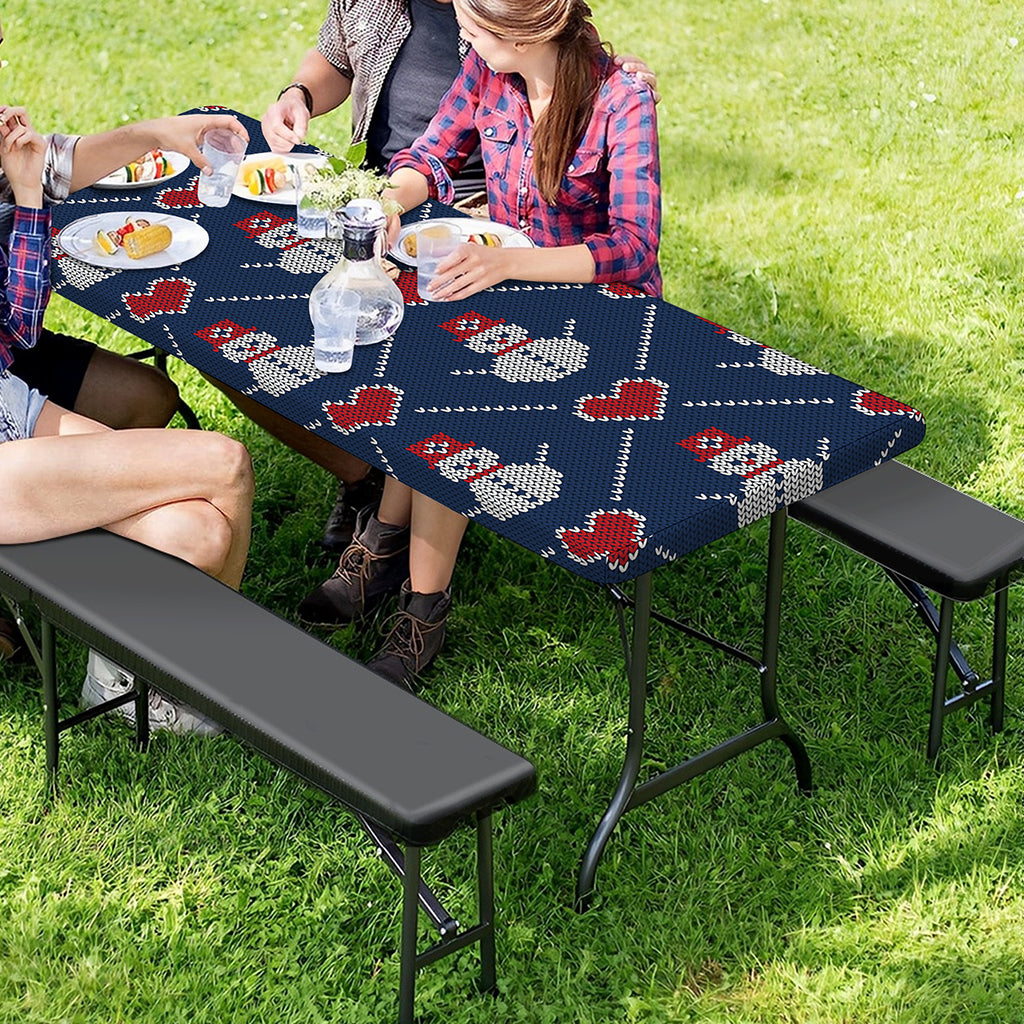 Cute Snowman Knitted Pattern Print Picnic Table Cover