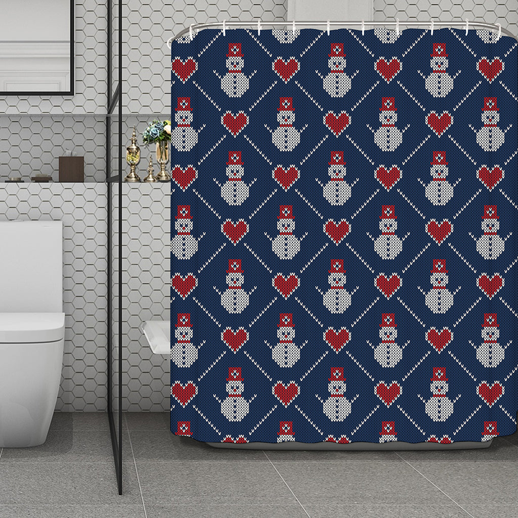Cute Snowman Knitted Pattern Print Polyester Shower Curtain
