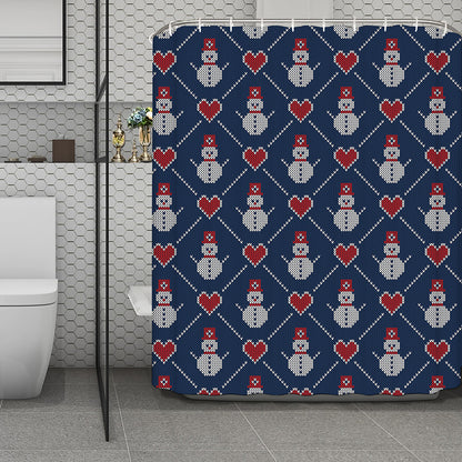 Cute Snowman Knitted Pattern Print Polyester Shower Curtain