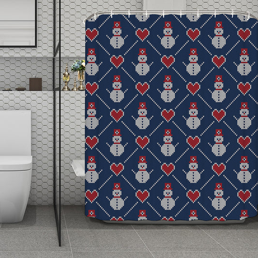 Cute Snowman Knitted Pattern Print Polyester Shower Curtain