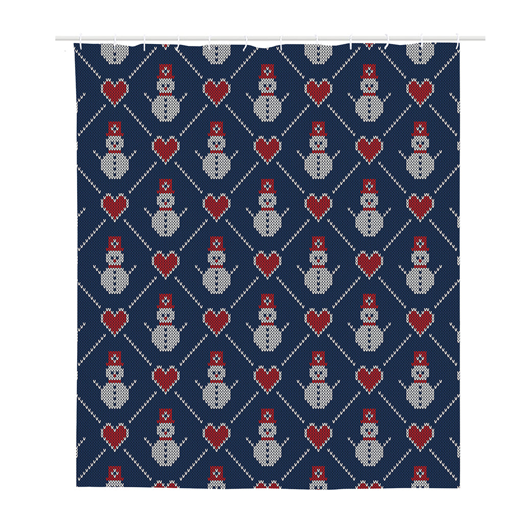 Cute Snowman Knitted Pattern Print Polyester Shower Curtain