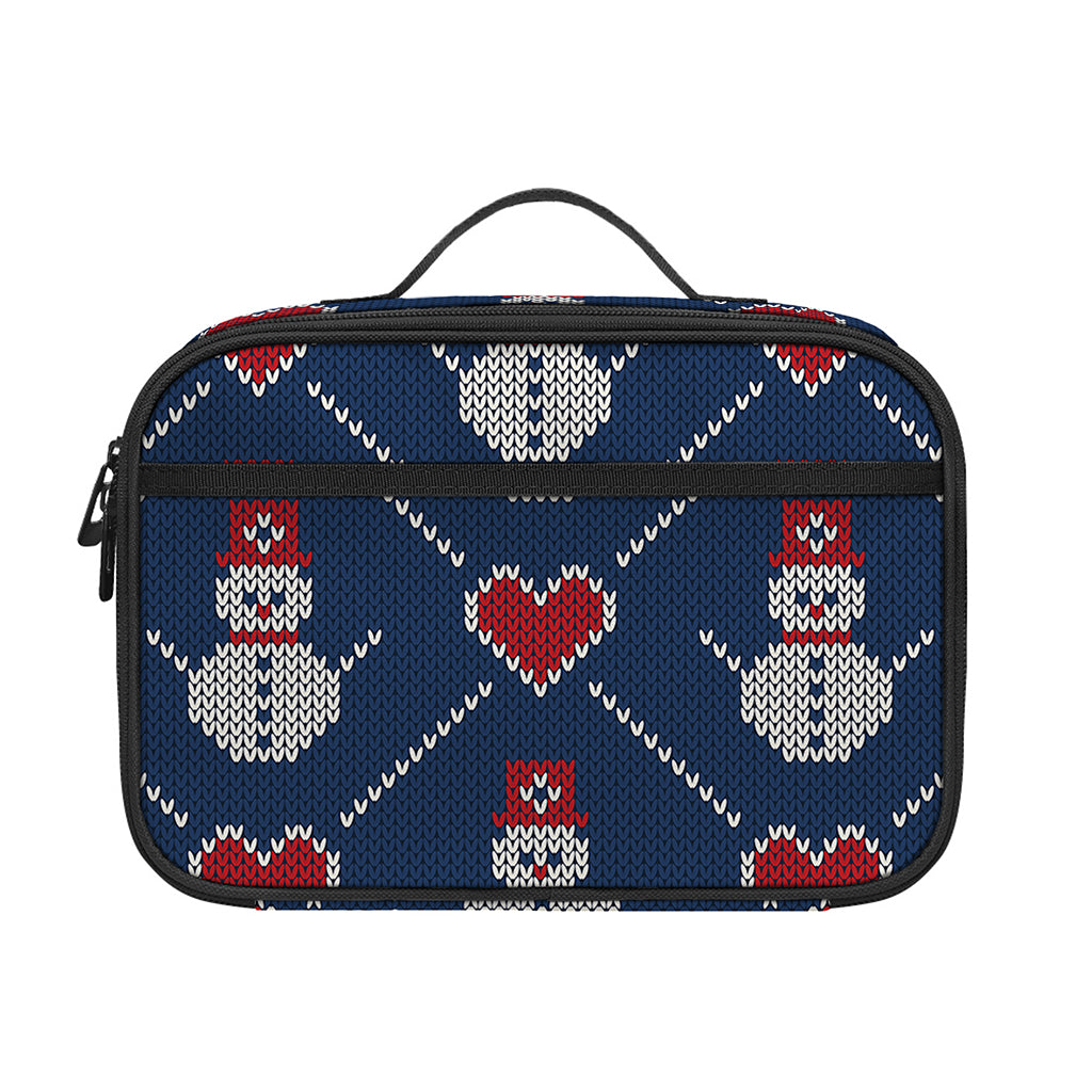 Cute Snowman Knitted Pattern Print Portable Lunch Bag