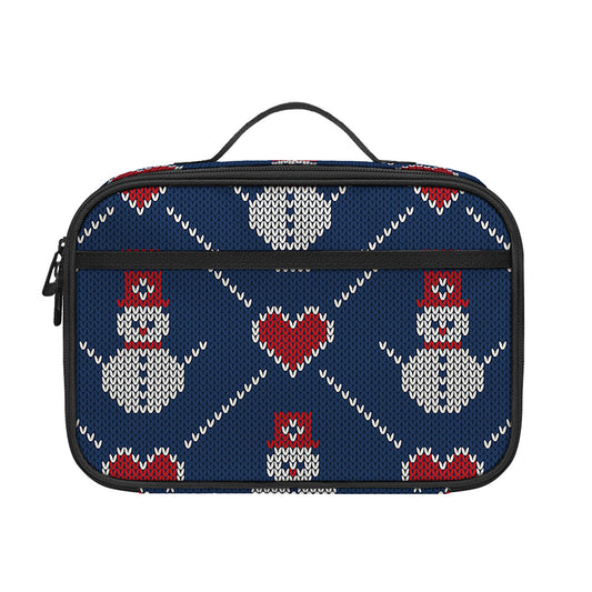 Cute Snowman Knitted Pattern Print Portable Lunch Bag