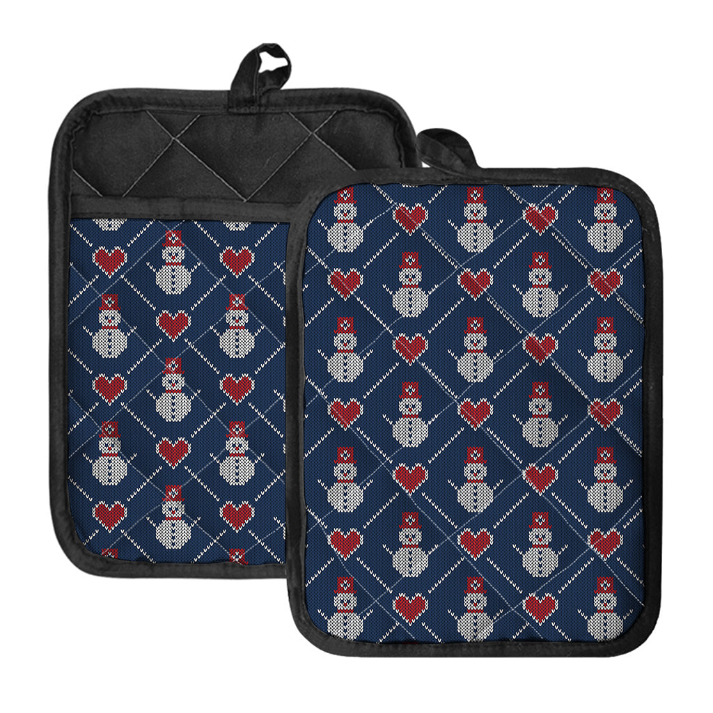 Cute Snowman Knitted Pattern Print Pot Holders With Pocket
