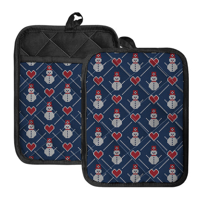 Cute Snowman Knitted Pattern Print Pot Holders With Pocket
