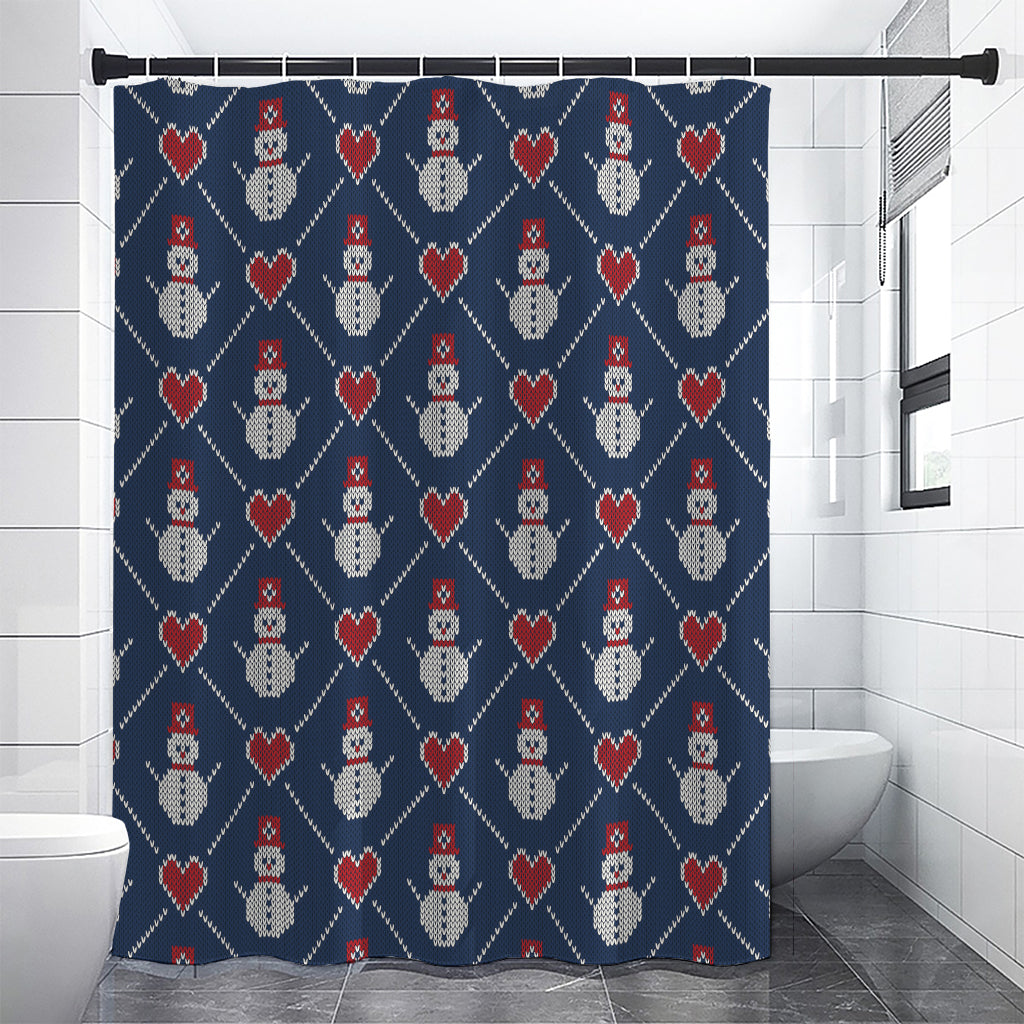 Cute Snowman Knitted Pattern Print Premium Shower Curtain