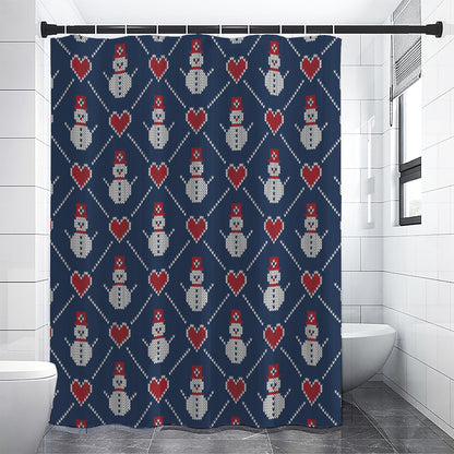 Cute Snowman Knitted Pattern Print Premium Shower Curtain