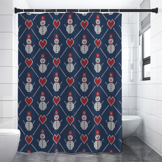 Cute Snowman Knitted Pattern Print Premium Shower Curtain