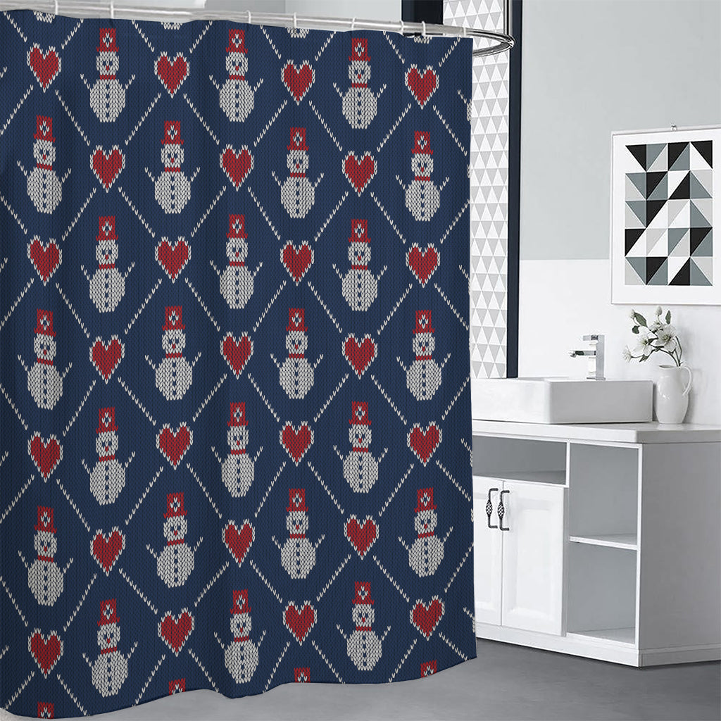 Cute Snowman Knitted Pattern Print Premium Shower Curtain