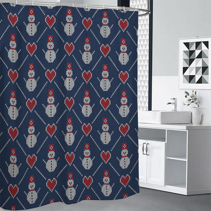 Cute Snowman Knitted Pattern Print Premium Shower Curtain