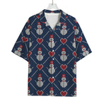 Cute Snowman Knitted Pattern Print Rayon Hawaiian Shirt
