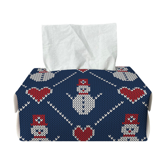 Cute Snowman Knitted Pattern Print Rectangle Tissue Box Cover