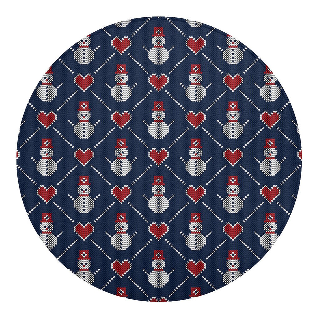 Cute Snowman Knitted Pattern Print Round Blanket