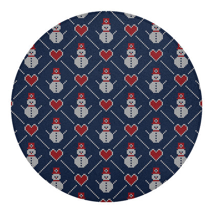 Cute Snowman Knitted Pattern Print Round Blanket