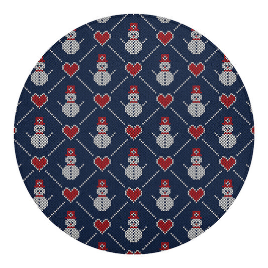 Cute Snowman Knitted Pattern Print Round Blanket