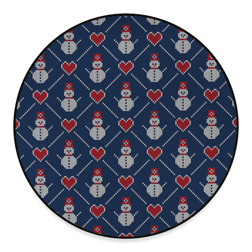 Cute Snowman Knitted Pattern Print Round Floor Mat