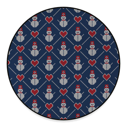 Cute Snowman Knitted Pattern Print Round Floor Mat