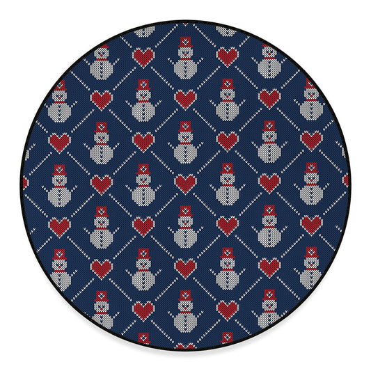 Cute Snowman Knitted Pattern Print Round Floor Mat
