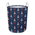 Cute Snowman Knitted Pattern Print Round Laundry Basket
