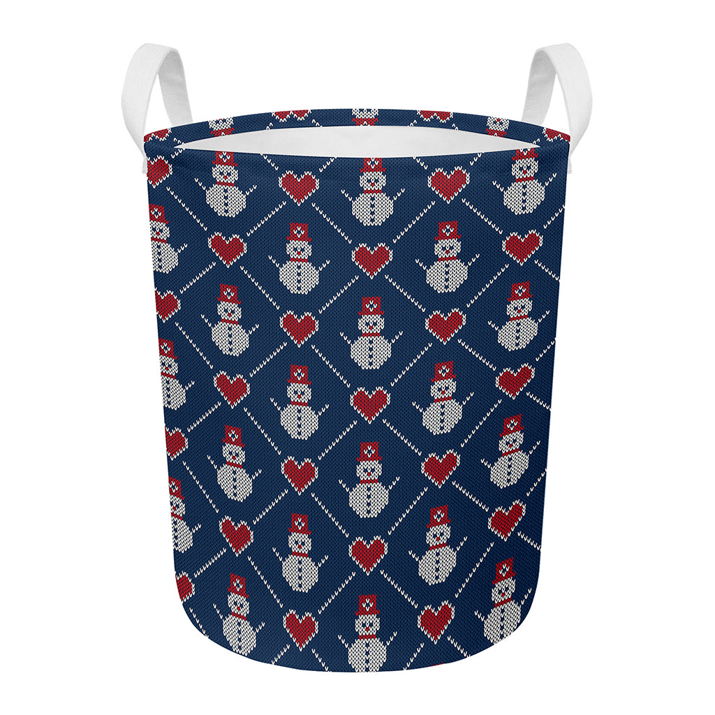 Cute Snowman Knitted Pattern Print Round Laundry Basket