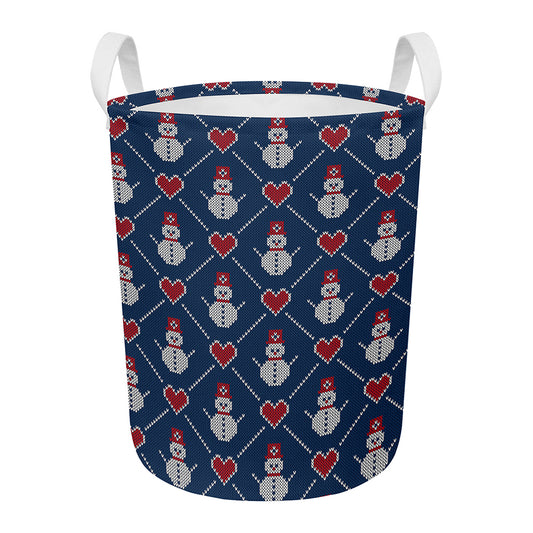 Cute Snowman Knitted Pattern Print Round Laundry Basket