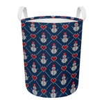 Cute Snowman Knitted Pattern Print Round Laundry Basket