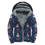 Cute Snowman Knitted Pattern Print Sherpa Lined Zip Up Hoodie