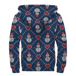 Cute Snowman Knitted Pattern Print Sherpa Lined Zip Up Hoodie