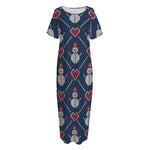 Cute Snowman Knitted Pattern Print Short Sleeve Long Nightdress
