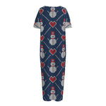 Cute Snowman Knitted Pattern Print Short Sleeve Long Nightdress