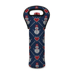 Cute Snowman Knitted Pattern Print Single Neoprene Wine Tote