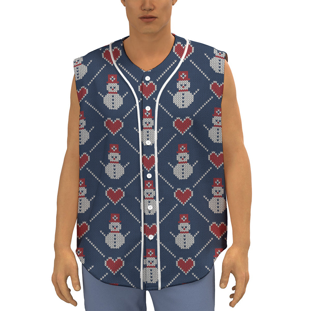 Cute Snowman Knitted Pattern Print Sleeveless Baseball Jersey