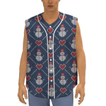 Cute Snowman Knitted Pattern Print Sleeveless Baseball Jersey