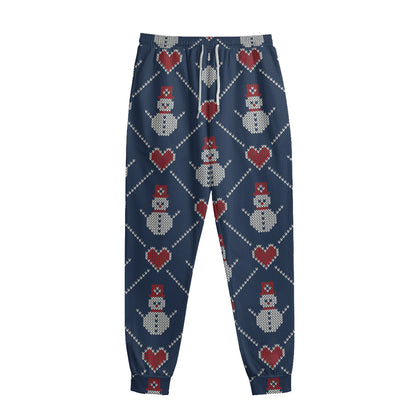Cute Snowman Knitted Pattern Print Sweatpants
