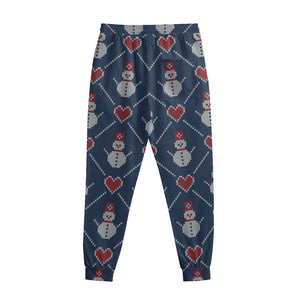 Cute Snowman Knitted Pattern Print Sweatpants