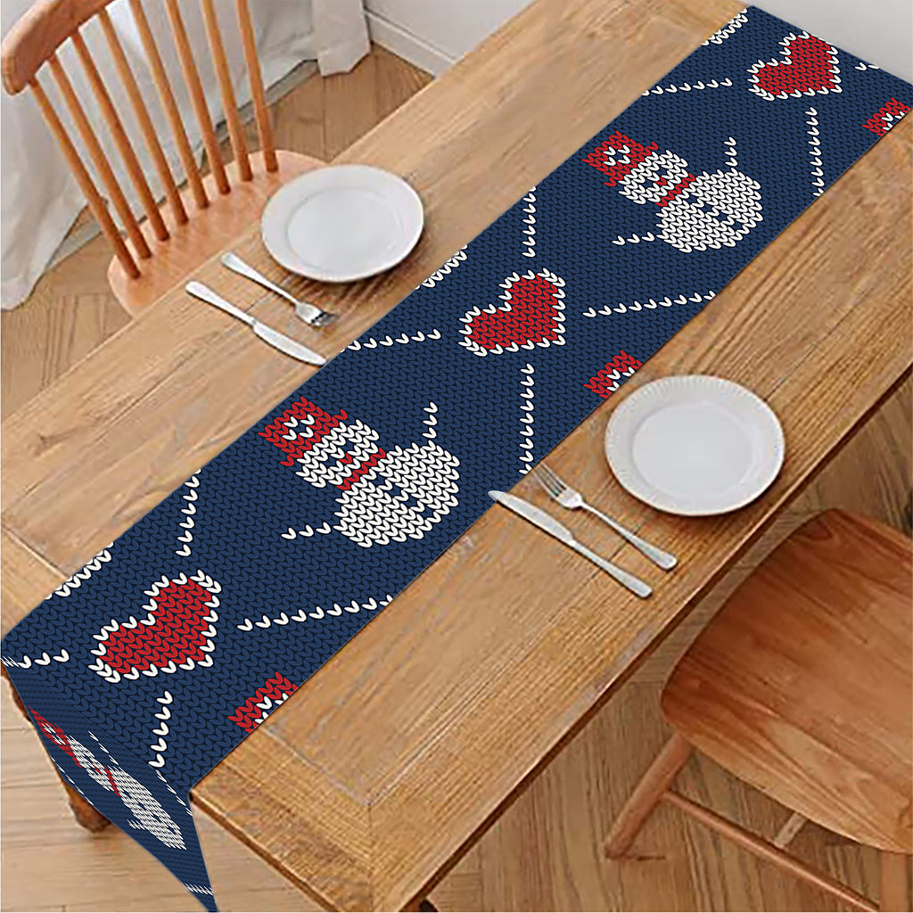 Cute Snowman Knitted Pattern Print Table Runner