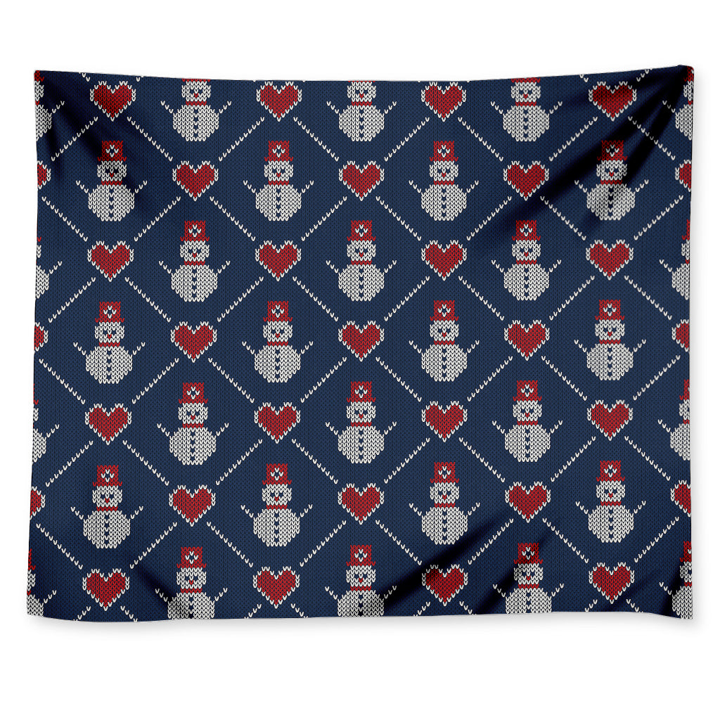 Cute Snowman Knitted Pattern Print Tapestry