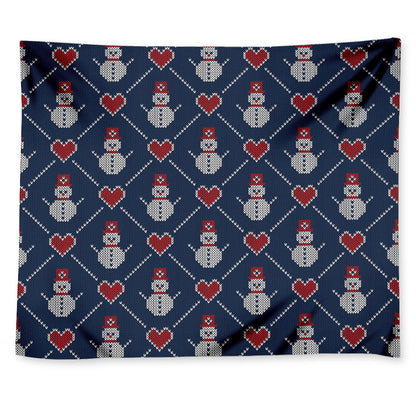 Cute Snowman Knitted Pattern Print Tapestry