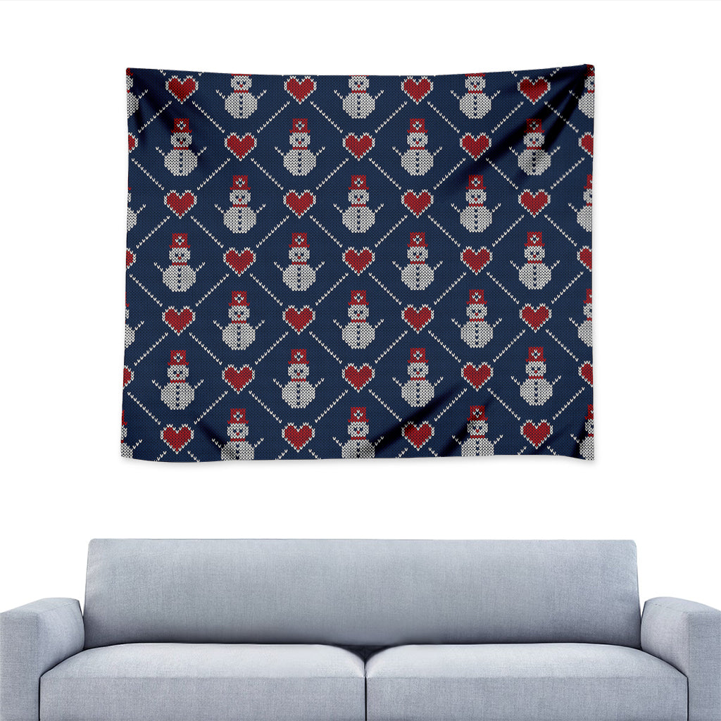 Cute Snowman Knitted Pattern Print Tapestry